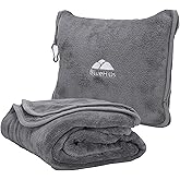 BlueHills Premium Soft Long Travel Blanket Pillow for Tall Airplane Flight Blanket Throw in Soft Bag case with Hand Luggage Belt & Backpack Clip Compact Pack Large Grey Gray T052