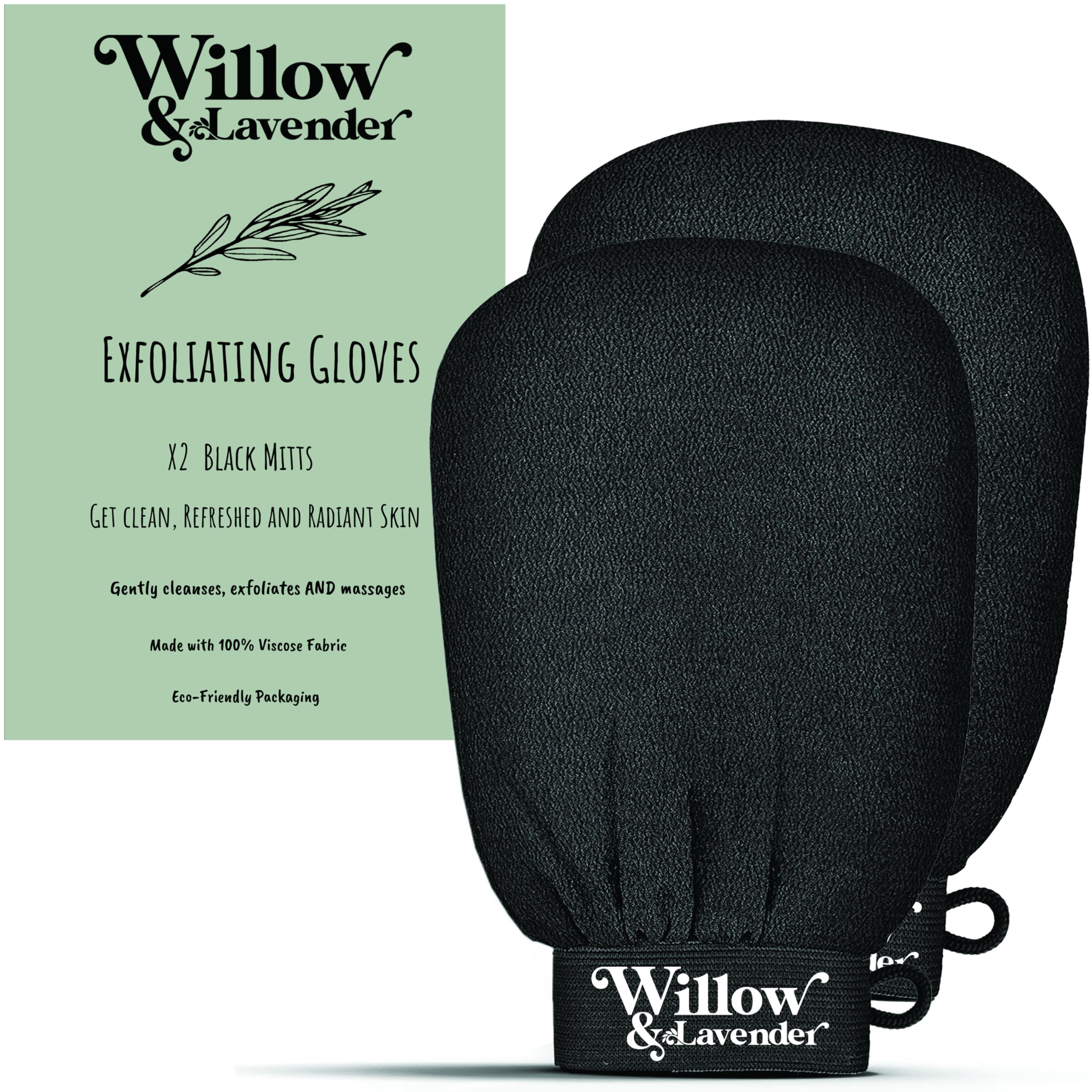 Exfoliating Gloves for Body – Dead Skin Remover Mitts (2 Pack) – Korean Exfoliating Mitt for Smooth Skin, Ingrown Hair & Fake Tan Removal – Willow & Lavender