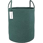 XUANGUO Cotton Rope Laundry Basket Hamper for Clothes Woven Storage Basket for Living Room Bedroom Boho Tall Rope Baskets for Blanket Toys Pillow Towels Baby Nursery Hamper Bin Large dark green