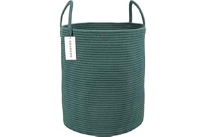 XUANGUO Cotton Rope Laundry Basket Hamper for Clothes Woven Storage Basket for Living Room Bedroom Boho Tall Rope Baskets for Blanket Toys Pillow Towels Baby Nursery Hamper Bin Large dark green