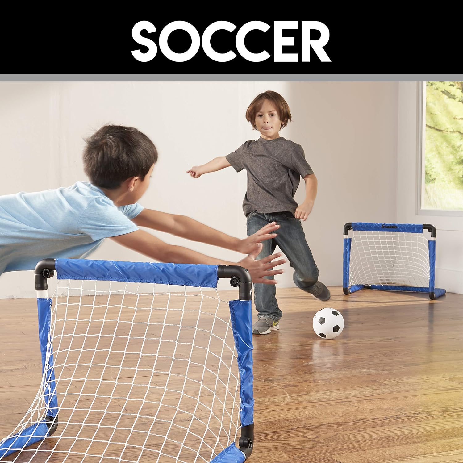 Franklin Sports Indoor Mini Goal Sports Set - 3 in 1 Kids Indoor Goal Set - Indoor Mini Floor Hockey, Knee Hockey, and Mini Soccer Set for Kids : Hockey Equipment : Sports & Outdoors