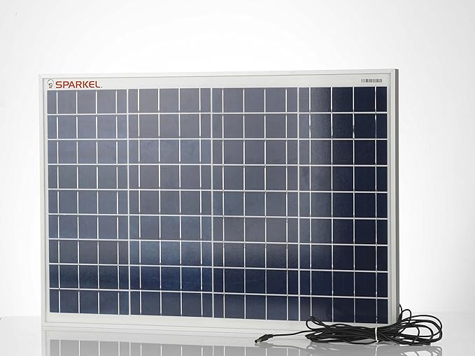 Sparkel 40W MNRE Approved Polycrystalline Solar Panel With 5 Meter Wire To Connect The Solar Panel To Your DC Device Connection supplied with Reverse Diode, High Efficient A Grade Solar Cells and Robust Aluminium Body. (SPSP-400)