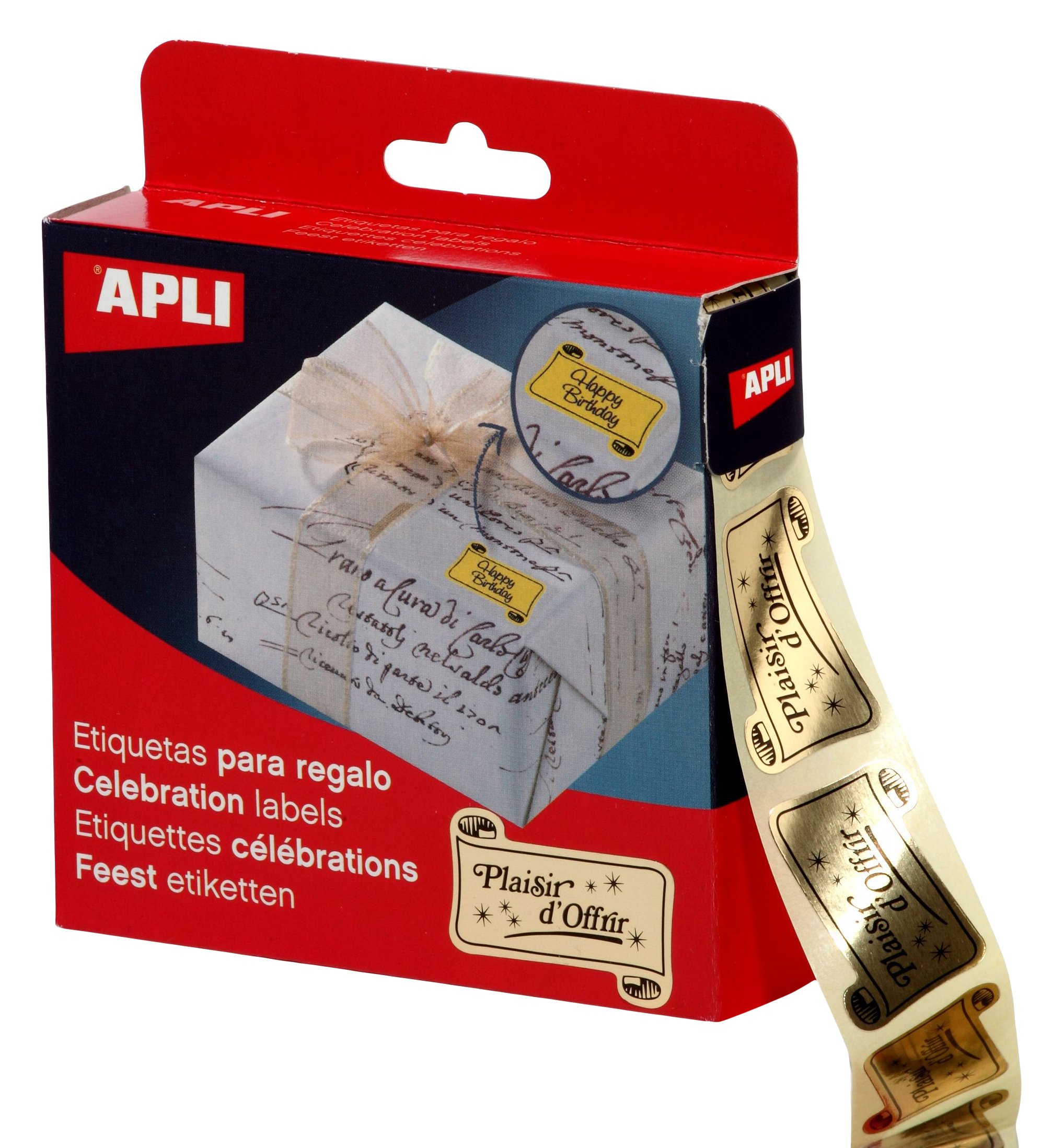 Agipa - Etiquette Cadeaux, 1000 Gold Laminated Rectangular Labels, 19 x 34 mm, 'Plaisir D'offrir' French Text Gift Labels