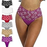 PSEFNAGX High Waisted Leaf Thick Waistband Lace Cotton Breathable Thongs Plus Size Pack 5 Size Small to 4X-Large