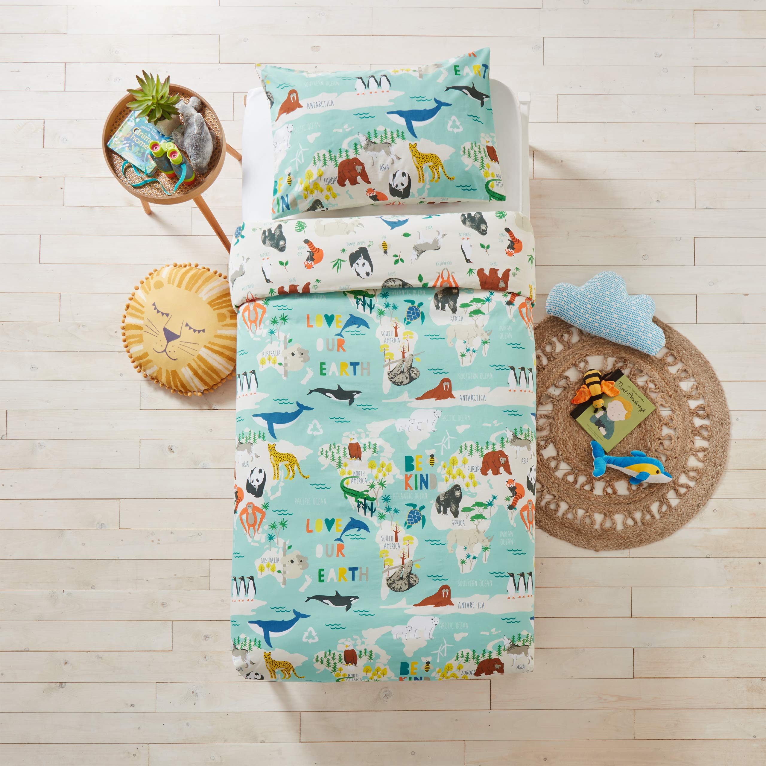 little furn. Love Our Earth Duvet Cover and Pillowcase Set, Blue, Single