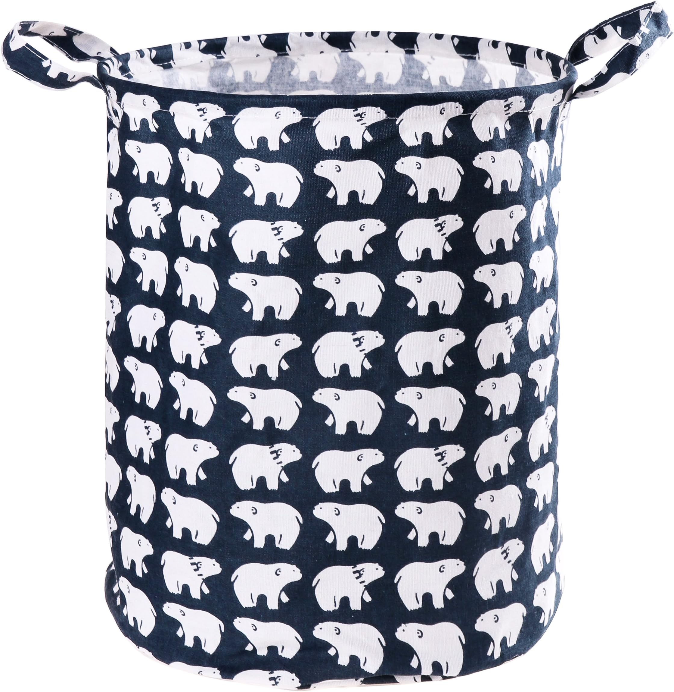 Laundry Hamper, Dirty Clothes Storage Basket, Large Cylindric Waterproof Foldable Cotton & Linen Barrels Organizer for Toys Blouse T-shirt Underwear Collection - Polar Bear