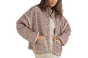 Omoone Women's Cropped Quilted Jacket Floral Printed LightWeight Padded Puffer Cardigan Coat Outwear