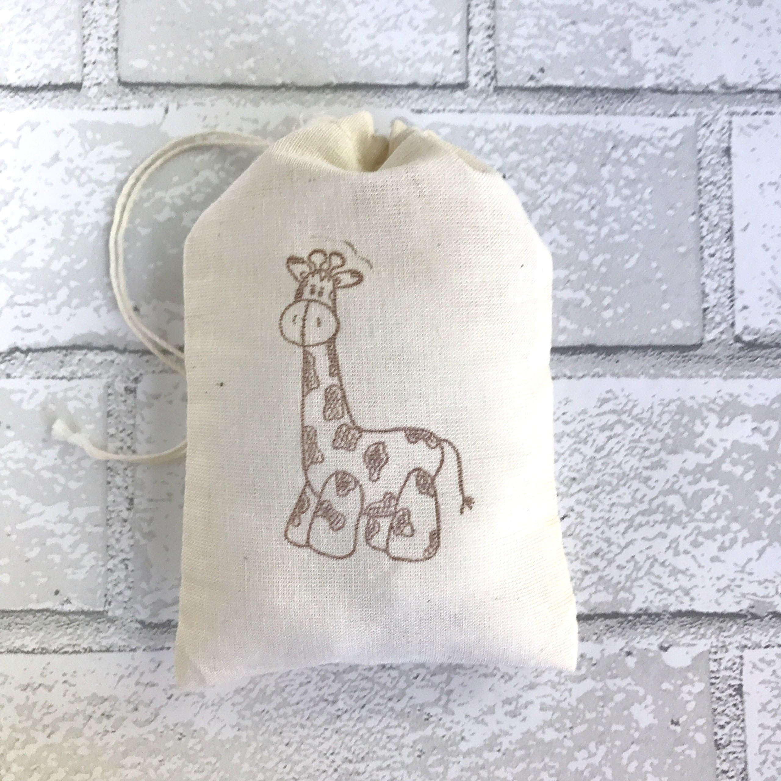 10 Brown Giraffe Party Bags | Safari Goodie Bag Zoo Favor Jungle Baby Shower Birthday Candy Gift Bag Soap Jewelry Muslin Cloth Fabric Wedding