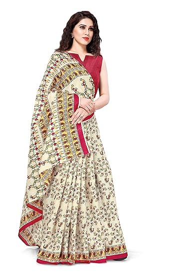 Womens Khadi Silk All Over Warli Prints Saree With Blouse Piece (12782-White)