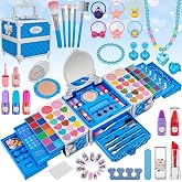 99 Pcs Kids Makeup Kit for Girls, Princess Toys Real Washable Cosmetics Set | Mirror, Hair Ties, Nails, Rings, Earrings, Neck