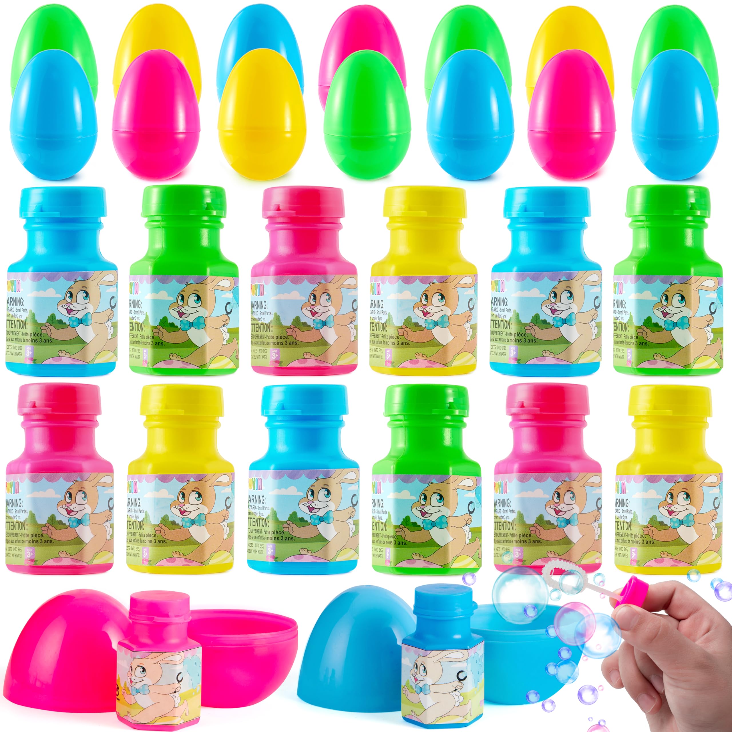 JOYIN 24 PCs Eggs with Bubble Wands(18ml*24) for Kids, Easter Party Decorations, Easter Children Fun, Easter Egg Hunt Game, Easter Décor Gifts and Party Favors