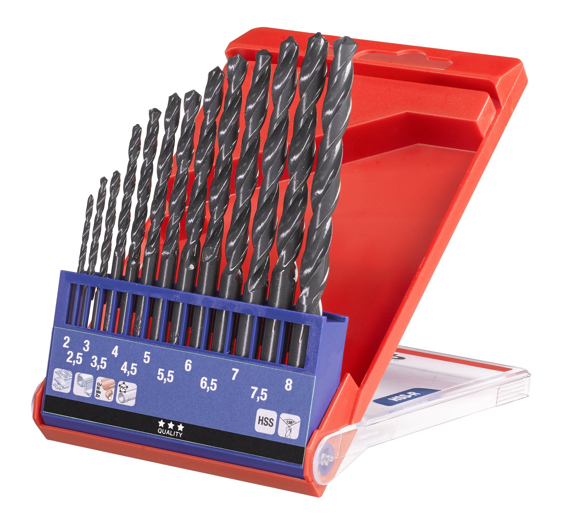 kwb 13-Piece HSS Metal Drill Bit Set, Ø 2 to 8 mm, 0.5 mm Increments, Precision Drill Bits