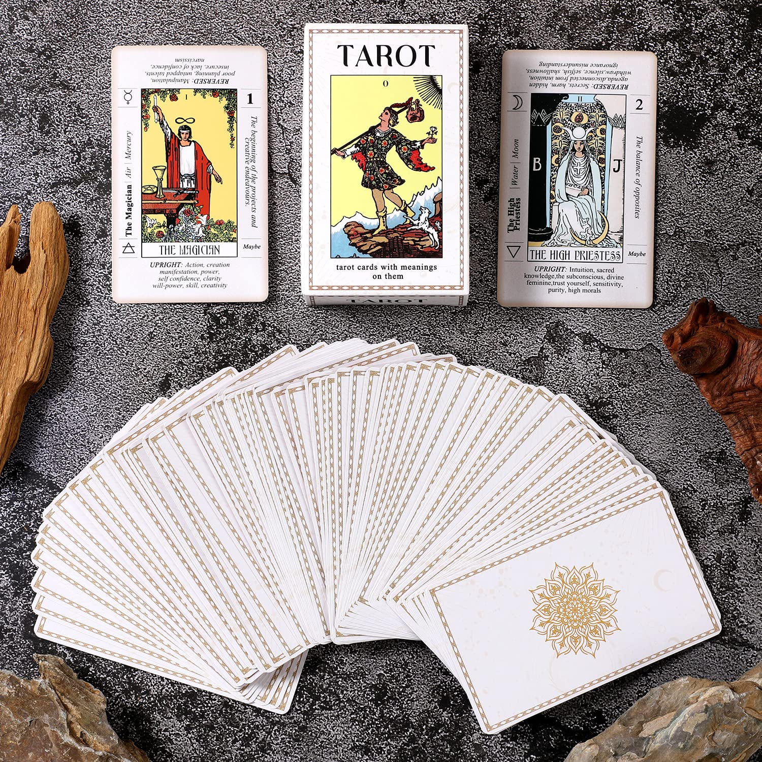 Sincerez Tarot Cards Deck for Beginners with Meanings On Them,Tarot Card with Guidebook (White)