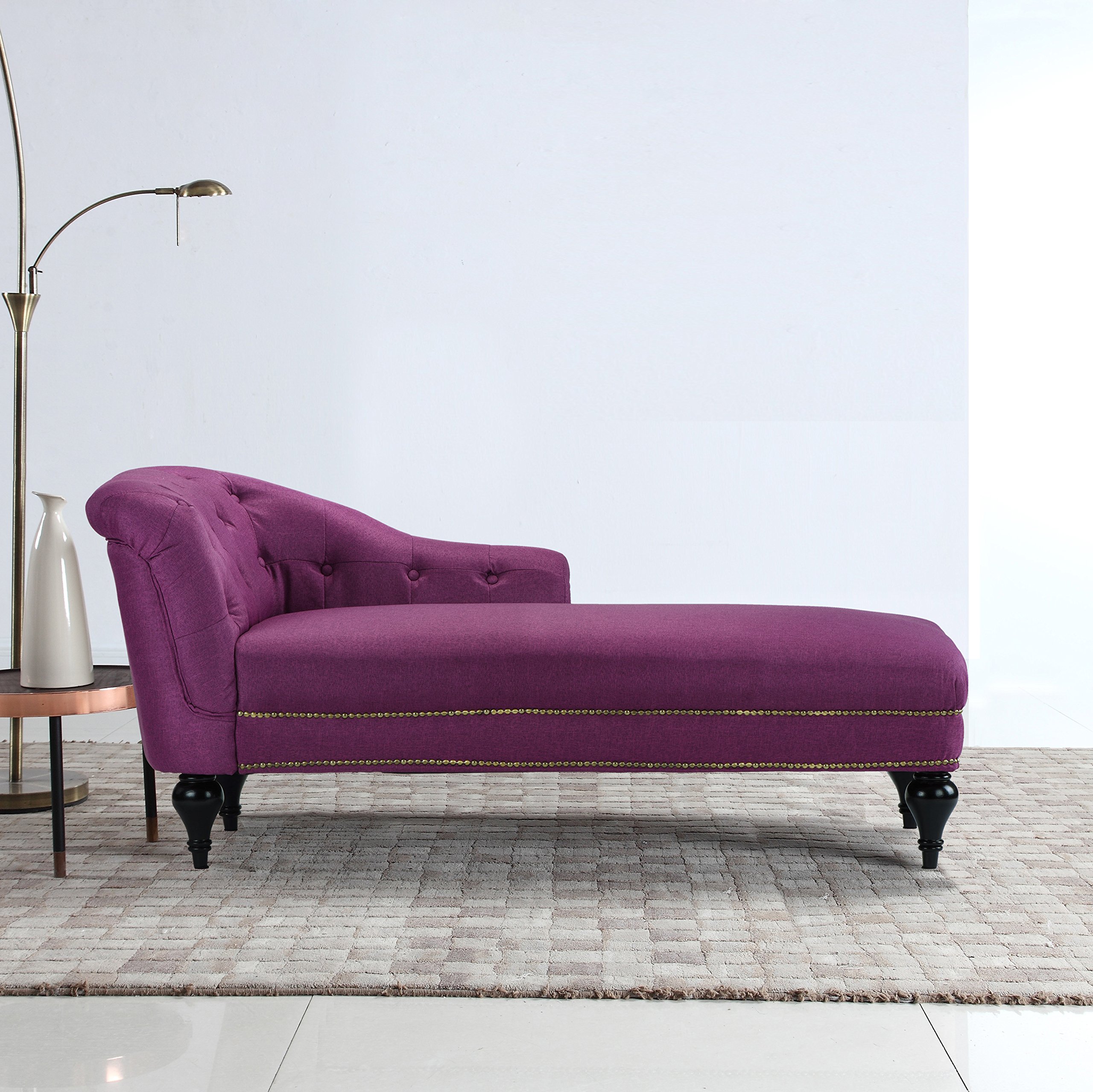 Chaise Lounge Indoor Chair Tufted Velvet Fabric, Modern Long Lounger