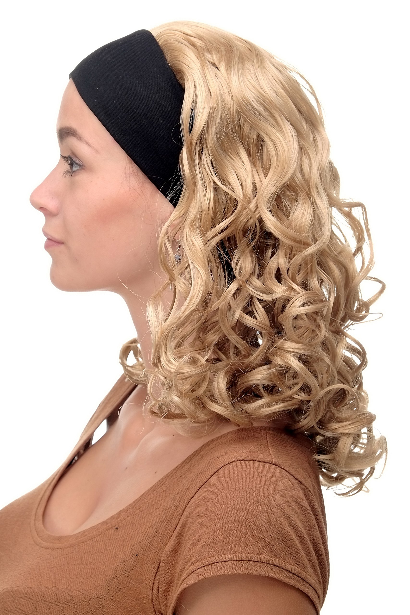 WIG ME UP - BRO-704-24B Lady Quality Wig fixed black head band shoulder length very voluminous curled warm medium blond
