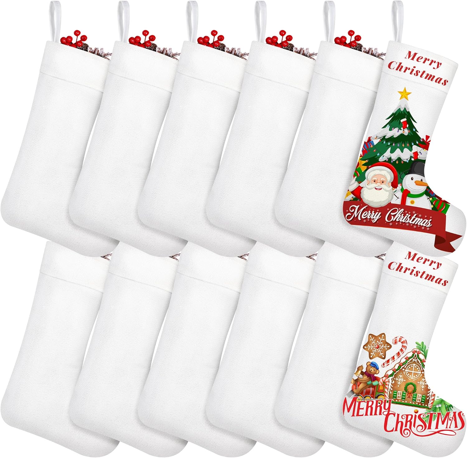 Stockings & Holders - Aodaer 12 Pieces Plain Christmas Sublimation Burlap Stockings Hanging Stockings for Tree Fireplace DIY Heat Transfer Printing Christmas Home Decoration, 15.7 x 11.8 x 7.1 Inches