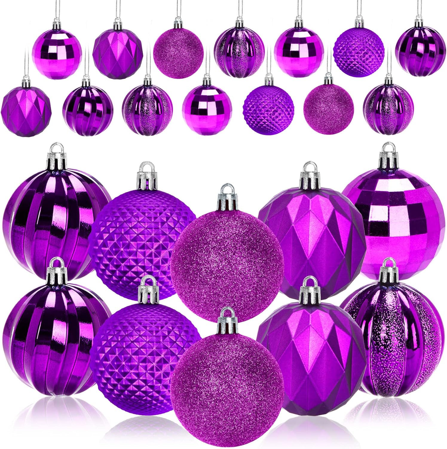 Ornaments - JULMELON 24PCS Christmas Balls Christmas Tree Ornaments Purple Christmas Ornaments Holiday Hanging Balls for Tree Decoration (Purple, 2.36
