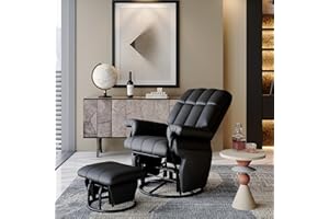 AODAILIHB Swivel Glider Recliner with Ottoman, 360 Rocking Chair with Foot Rest Recliner Chair Indoor Rocking Chair with Side Pockets Nursery Chairs for Living Room, Bedroom, Office (Black)