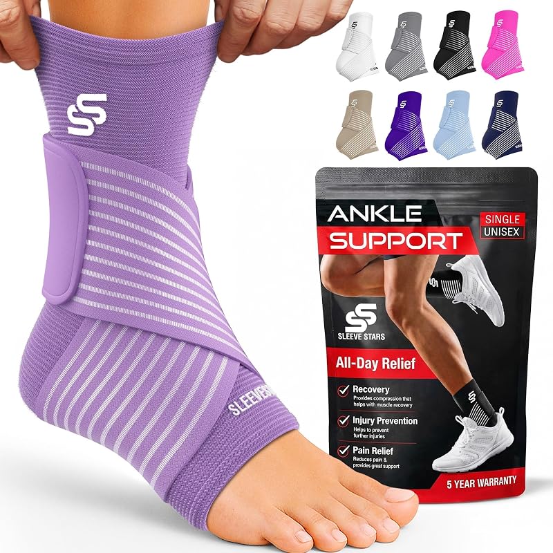 SS Sleeve Stars Ankle Brace with Removable Strap Navy Purple 10-12 in