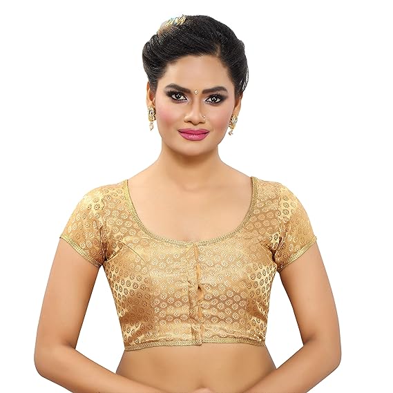 Banarasi Brocade Readymade Saree Blouse with Short Sleeves 
