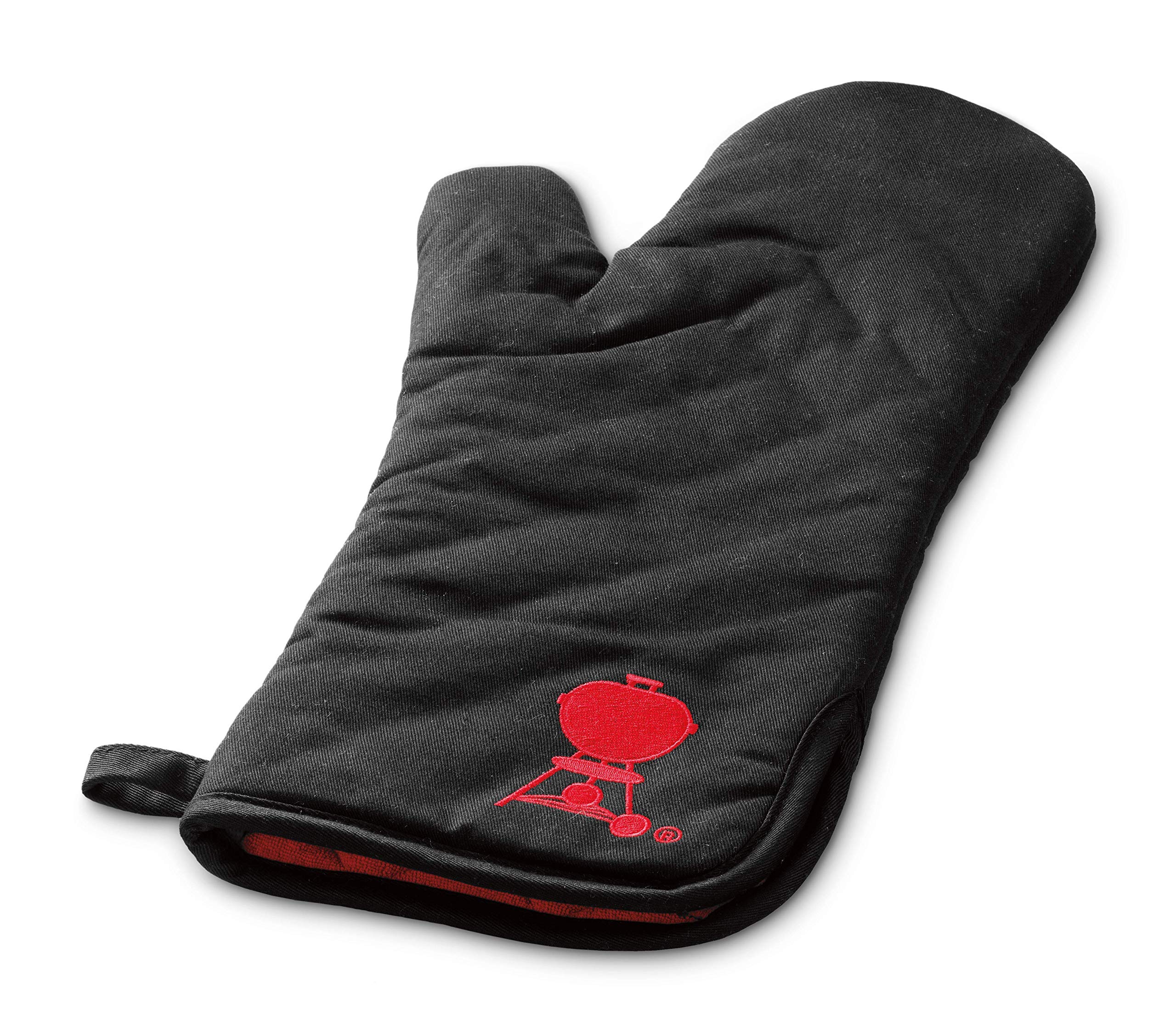 Weber Grill Glove - Long, Black Glove with red embroidered Kettle Grill motif, protects Hands from Heat - Black (6472)