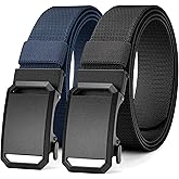 MILORDE Men's 2Pack Nylon Ratchet Belts, 1.38" Casual Web Click Belt for Jeans, Business Dress, Adjustable Trim to Fit