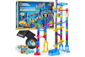 BLUE MARBLE NATIONAL GEOGRAPHIC Glowing Marble Run – Construction Set with 15 Glow in The Dark Glass Marbles & Storage Bag, STEM Gifts for Boys and Girls, Building Project Toy (Amazon Exclusive)