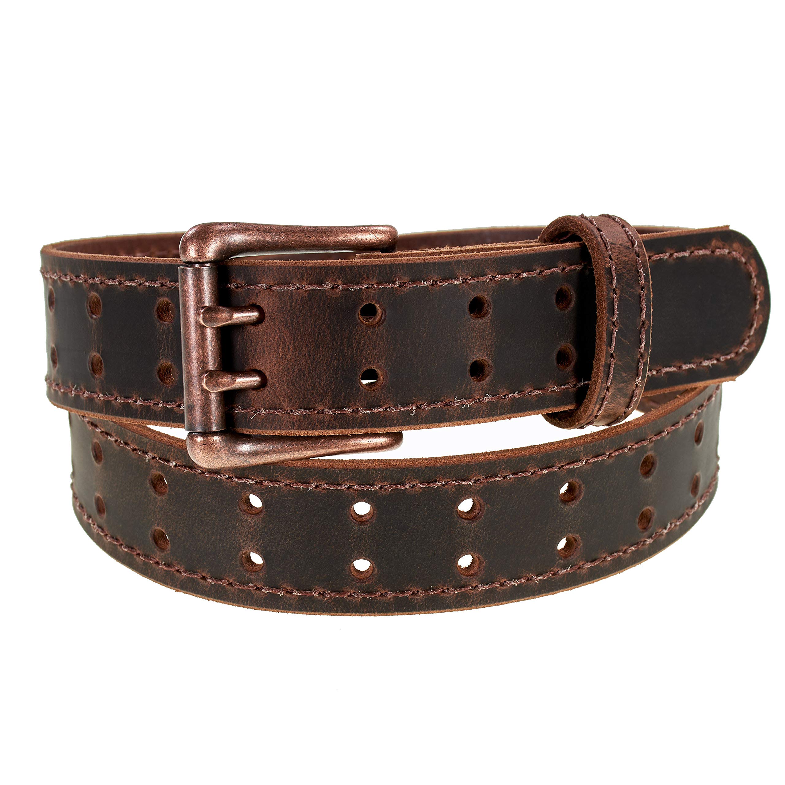 Men’s Classic Leather Belt, Double Prong Retro