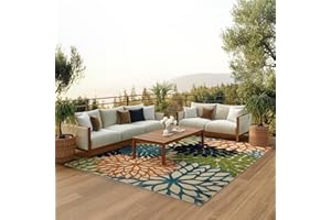 Nourison Aloha Indoor/Outdoor Multicolor 7' x 10' Area Rug, Easy Cleaning, Non Shedding, Bed Room, Living Room, Dining Room, Deck, Backyard, Patio (7x10)