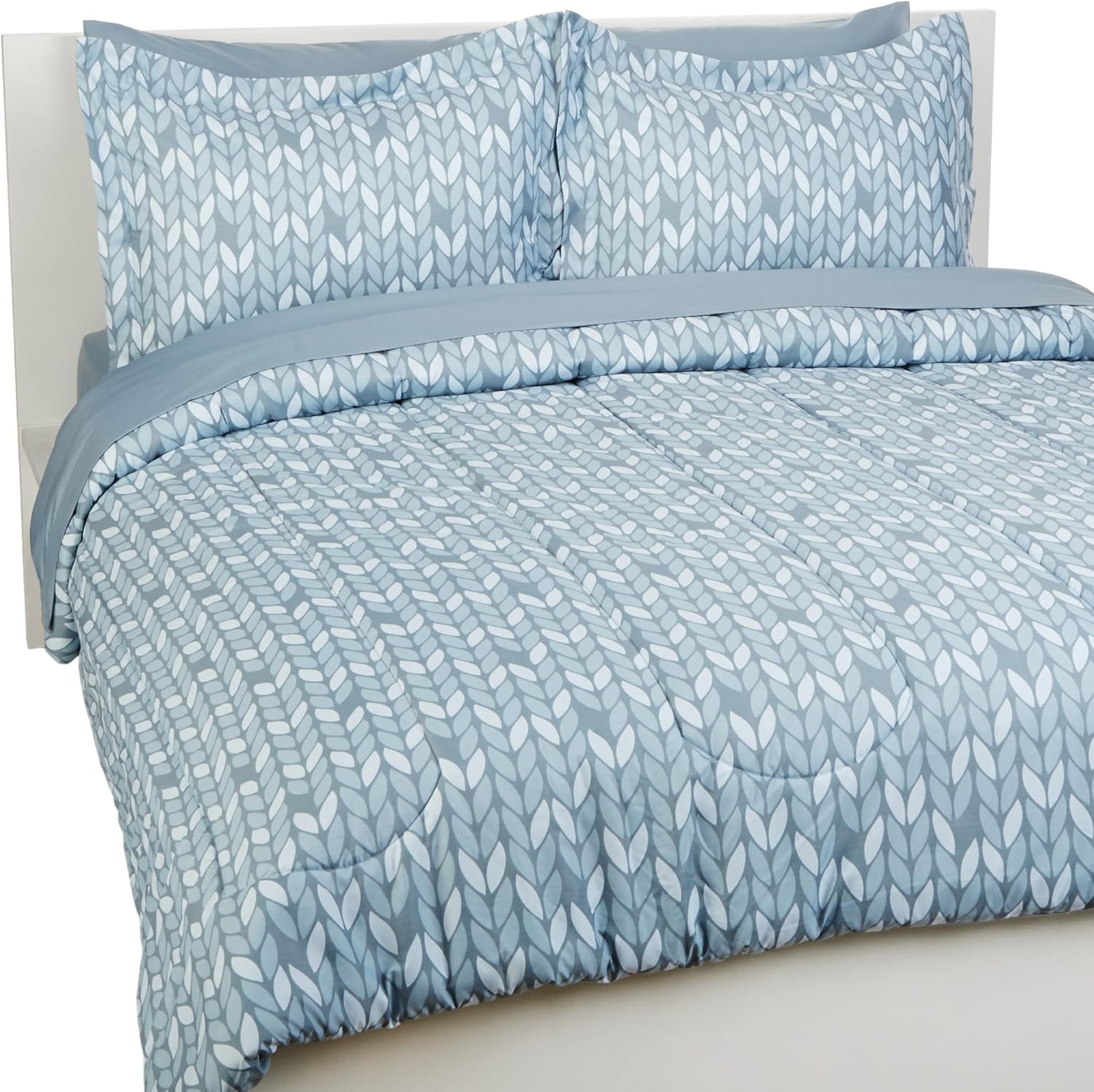 Basics 7-Piece Light-Weight Microfiber Bed-In-A-Bag Comforter Bedding Set - Full or Queen, Reversible Grey Stripe: Home & Kitchen