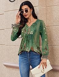 Zeagoo Women's Dressy Casual Tops Floral Boho Shirt