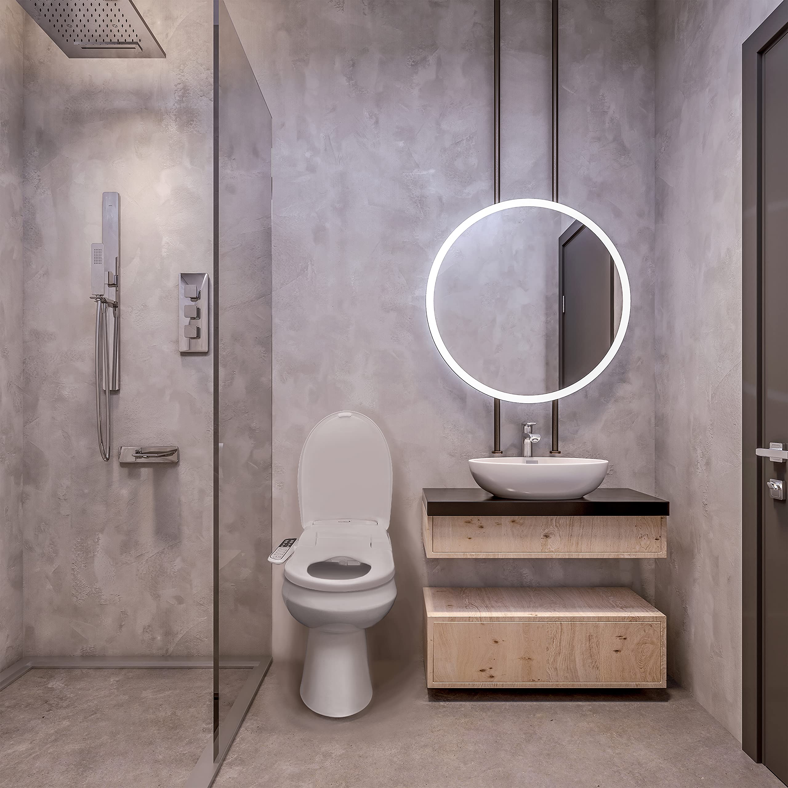 SmartBidet® SB-110 Electric Smart Bidet™ Seat for Elongated Toilets with Control Panel, Stainless Steel Nozzle with Removable Nozzle Cap, Child Wash Function, Slim and Strong Design