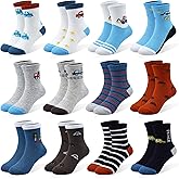 SPTRAMLE 12 Pairs Boys Socks for Kids Crew Socks Cotton Cartoon Novelty Crazy for Toddler 1-7 Years Old