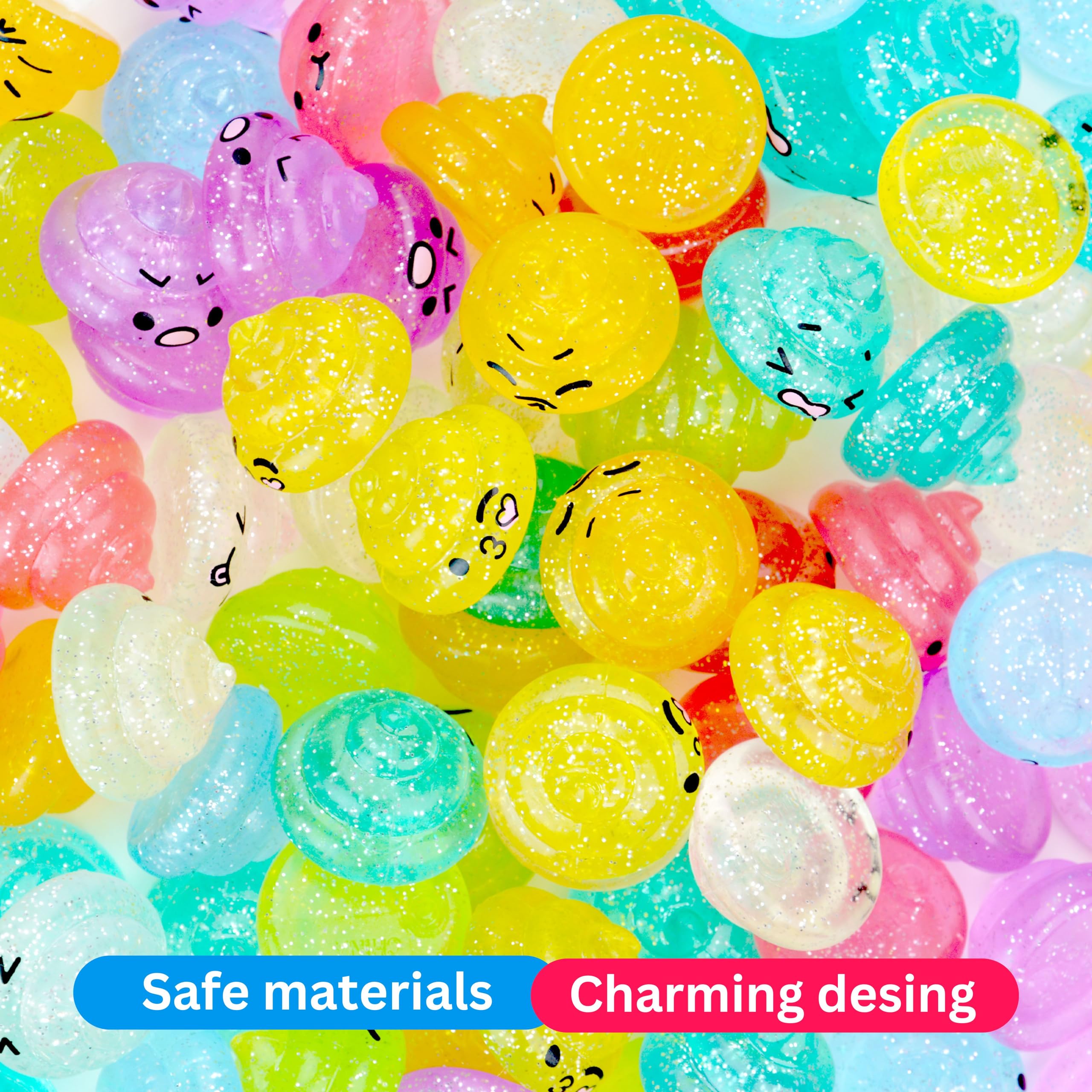 Unicorn Party Favors - 25 Pcs Glitter Poop Emoji Mini Toys - Shimmering Rainbow Party Supplies for Vending Machines