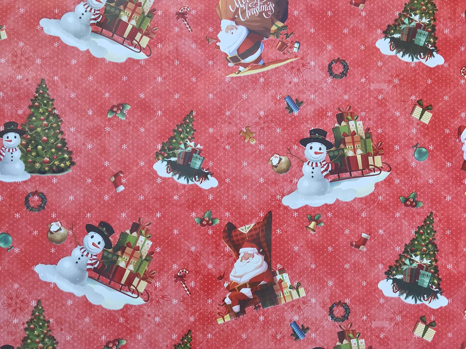 Red Christmas Table Decorations Oilcloth Pvc Fabric Jolly Santa