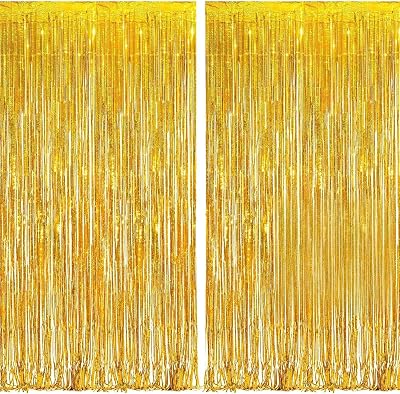 Glitter Gold Foil Fringe Curtain Backdrop 2Pcs 1m x 2.5m