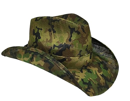 Peter Grimm Ltd Men’s Scout Camo Print Straw Cowboy Hat Green One Size