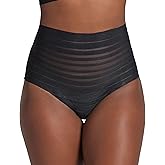 Leonisa Seamless High Waisted Thong Panty UltraStripe Undetectable Lace Stripe for Women - Slimming Tummy Control Underwear