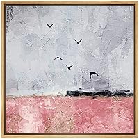 SIGNWIN Framed Canvas Wall Art Birds Flying Over a Pink Lake and Mountains Landscape Wilderness Oil Painting Abstract Rustic Scenic Dramatic for Living Room, Bedroom, Office - 16x16 inches