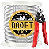 Gyykzz 800FT 1/8 Inch Stainless Steel Cable for