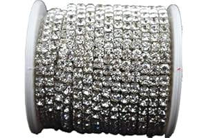 JILLFANG 10 Yard Crystal Rhinestone Close Chain Clear Trim Sewing Craft Silver color (4mm)