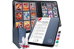 FORZAROCKET Toploader Binder, Holds 252 Cards in Toploaders, 8 INCLUDED, Waterproof PU Leather, Ringless Double-Sided Pages, Archival Safe Pockets, Pleasurable Inner Lining (9 pocket, Navy Blue)