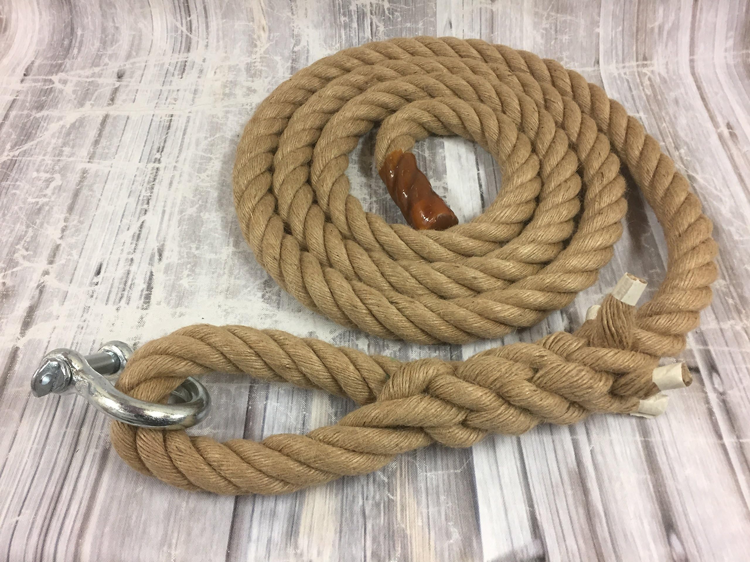 RopeServices UK 40mm Natural Gym Rope Choose Your Length. 6" Soft Eye & Shackle, Other End Resin Dipped, Climbing Rope, Training, Exercise
