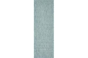 Unique Loom Collection Casual Transitional Solid Heathered Indoor/Outdoor Flatweave Area Rug (2' x 6' 1" Runner, Aquamarine/Ivory)