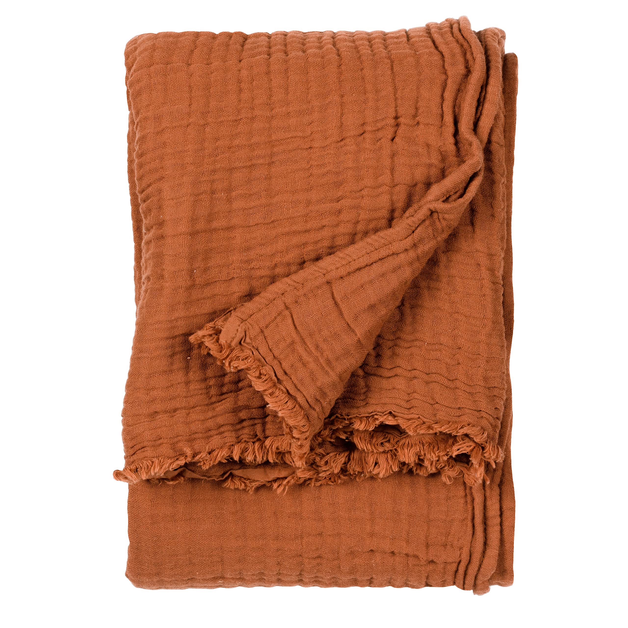 Yard furn Lark Cotton Muslin Throw – Soft Crinkle Texture Blanket (Pecan – 130x180cm)