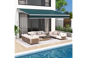 VUYUYU 13.1'x8.2' Patio Awning Retractable Awning Cover Sunshade Shelter Outdoor Canopy with Crank Handle and Water-Resistant Polyester for Courtyard, Balcony, Shop, Restaurant, Cafe, Deck (Green)