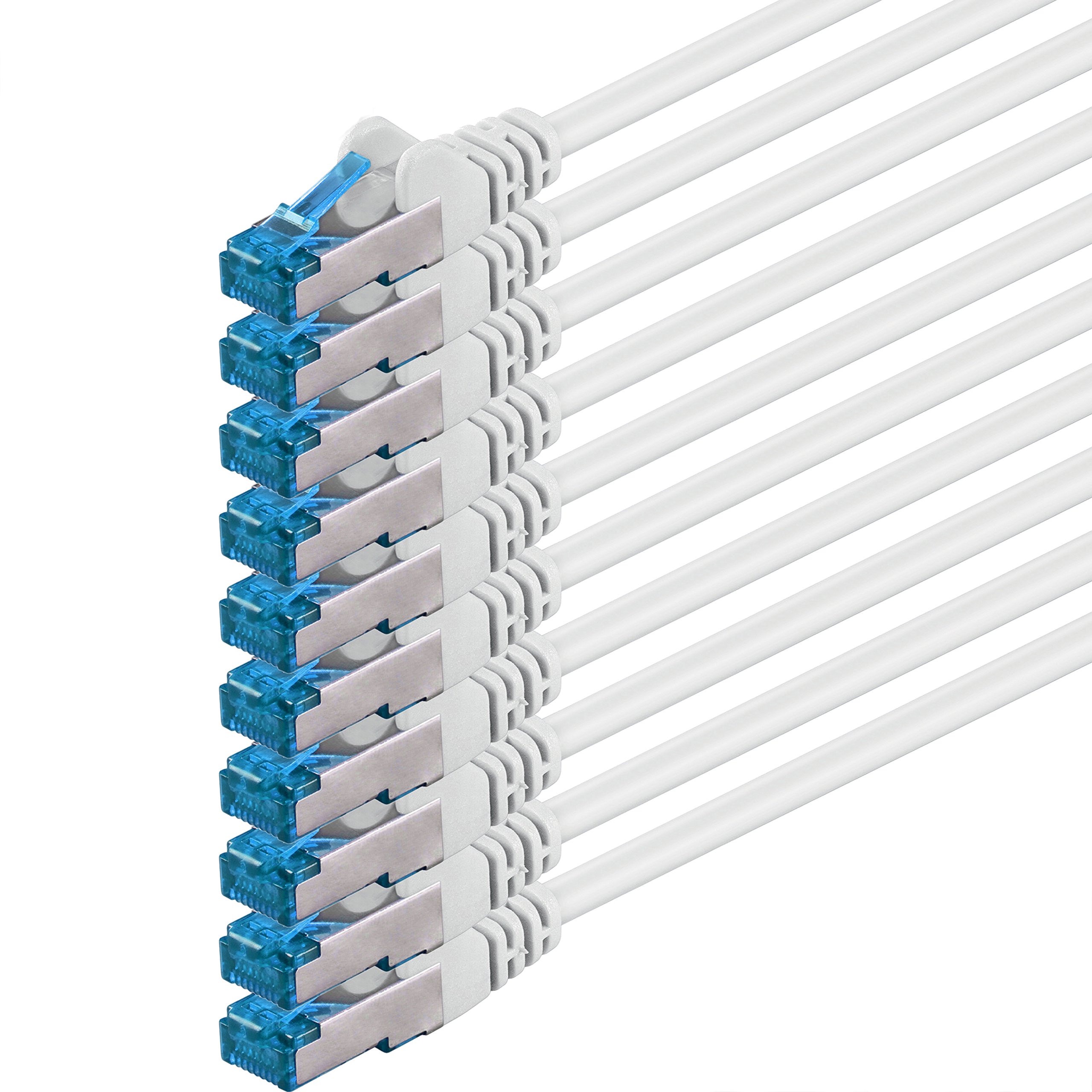 1aTTack.de 0.25m - CAT6a - network cable white - 10 pieces CAT 6 A patch cable 10000 Mbit s SFTP PIMF 500 MHz compatible with CAT5 CAT6 CAT7 DSL Internet Switch Router