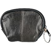CTM Leather Compact Zipper Coin Pouch Wallet, Black | Leather coin pouch, 3.5 x 2.75 x 0.75 in. with a top-zip main compartment and a side key ring.