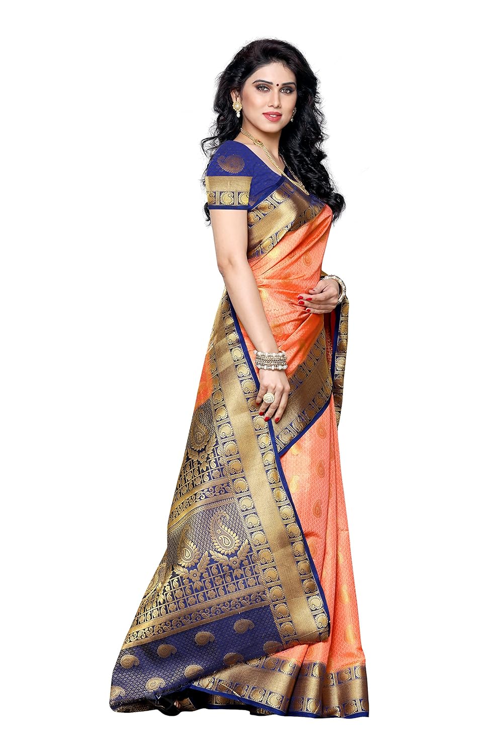 mimosa women's silk saree (225-pch-nvy,peach,free size)