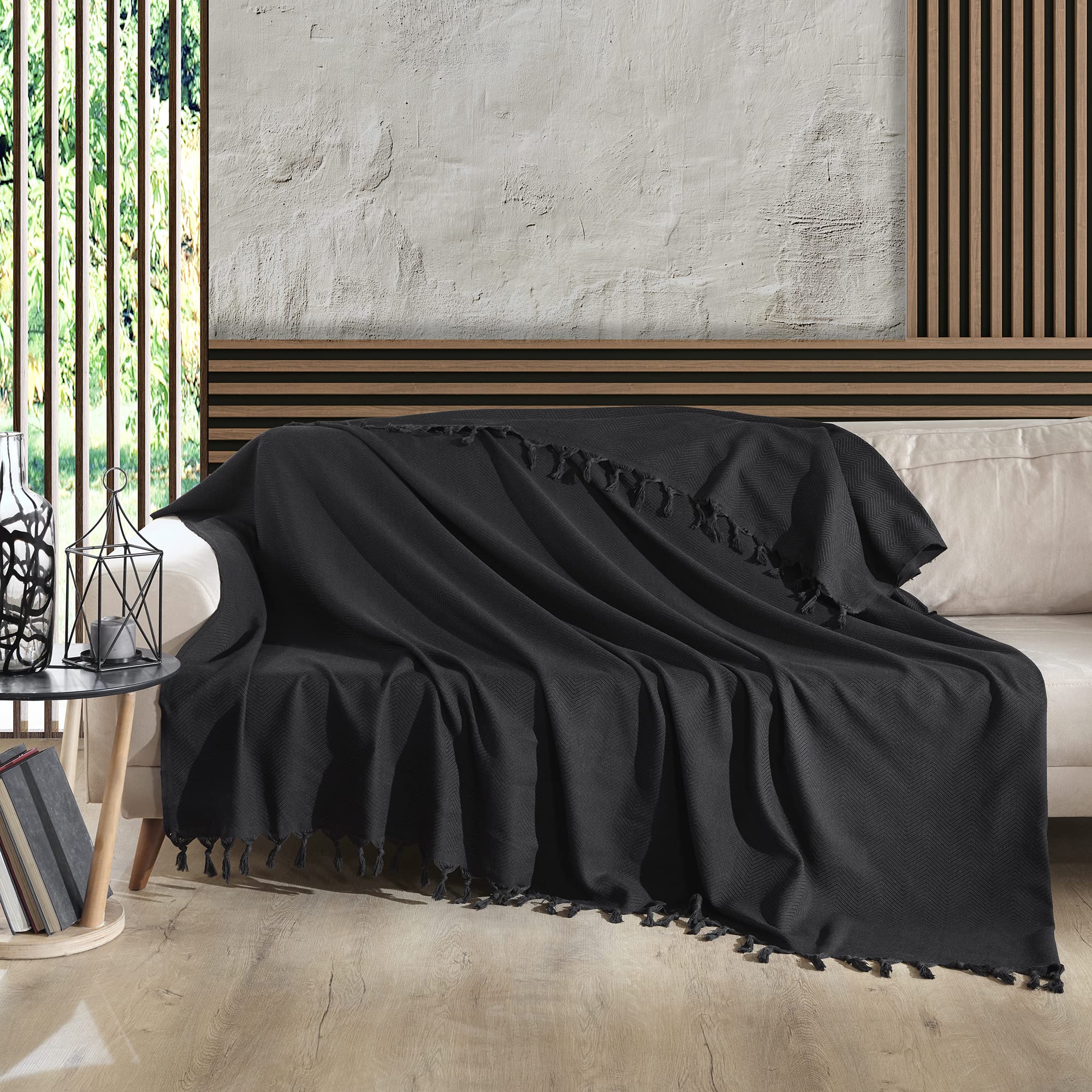 Milam London Black Throw Blanket Cotton Large Throw For Sofas | Beds | Settees | Bedspread Double Size | Large Blanket For Beds | 200 x 230 cm